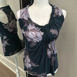 Anthropologie Deletta Tee Shirt Top Blouse Blue Purple Floral Size Small